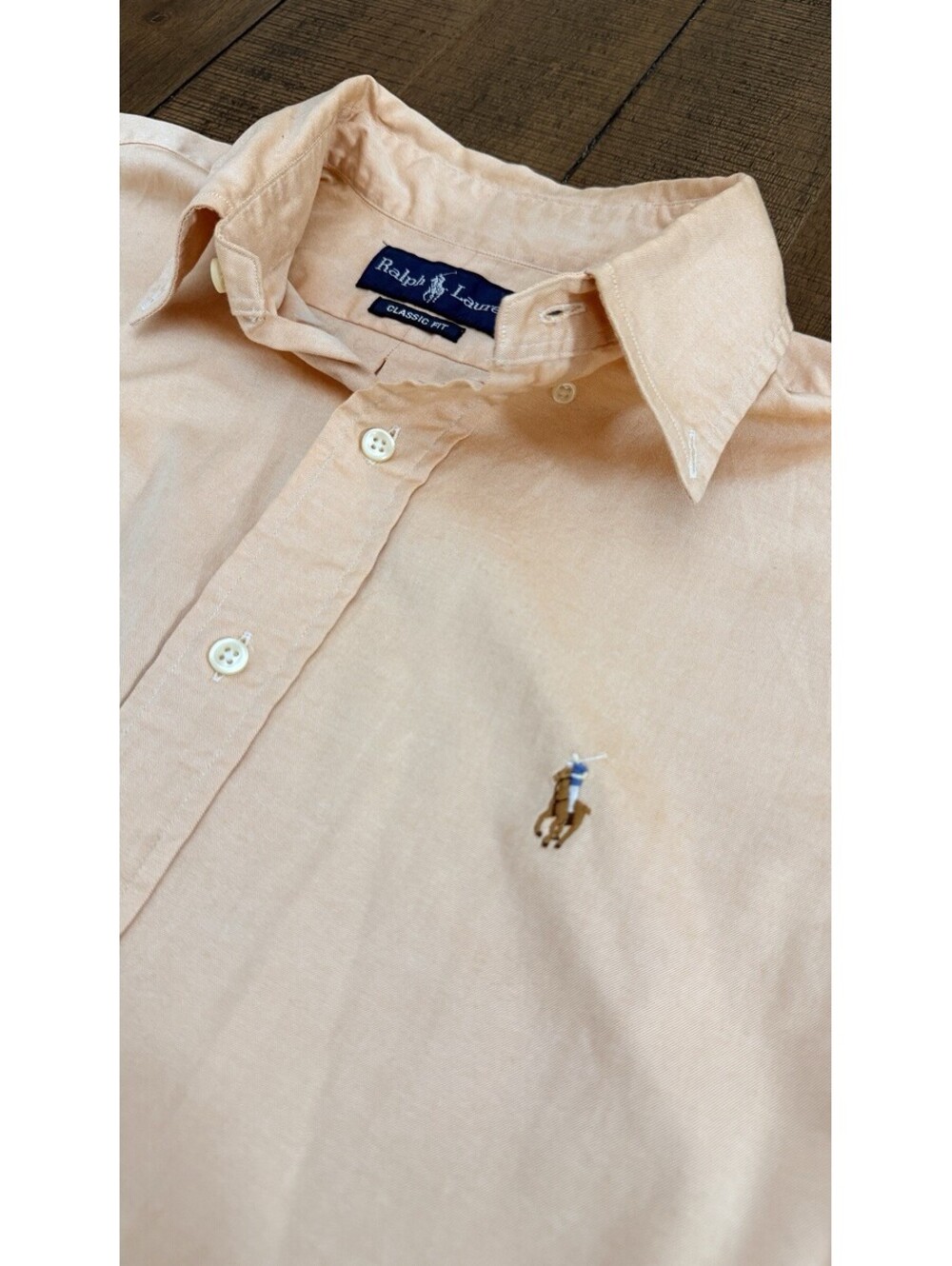 Ralph Lauren Men’s Classic Fit Orange Solid Woven Cotton Long Sleeve Button-Up M
